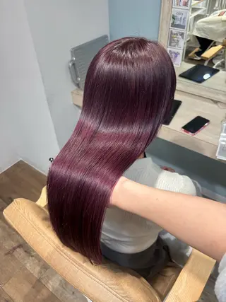 ロング yusa/暖色カラー /ワインレッド/赤髪のヘアスタイル