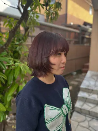 ミディアム カラー パーマ 梅津 桜子のヘアスタイル