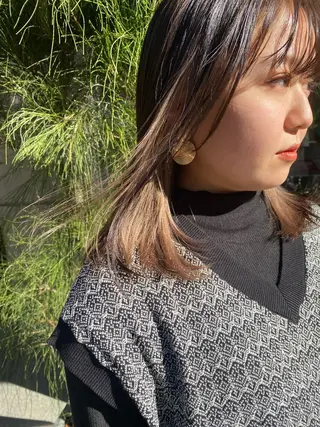 ミディアム カラー パーマ メンズ キッズ ネイル アイブロウ mana 暖色カラーカットのヘアスタイル