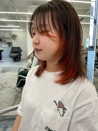 ミディアム カラー パーマ 渡邉 琢也のヘアスタイル