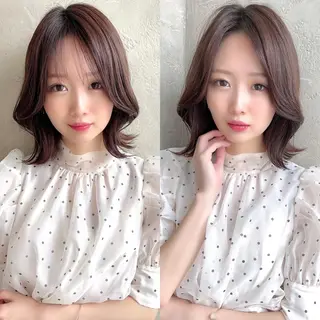 ミディアム カラー ヘアアレンジ 骨格別小顔カット/ 顔周りカット/金井のヘアスタイル