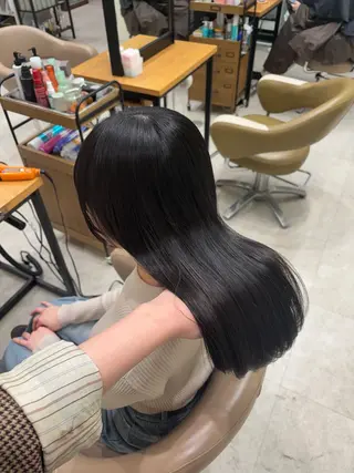 セミロング パーマ 垢抜け小顔レイヤー オリーブ/スミレのヘアスタイル