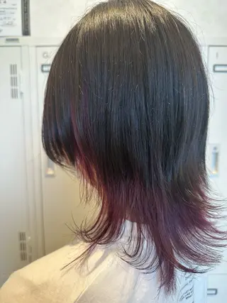 ミディアム カラー シールエクステ/ ブリーチカラーのヘアスタイル