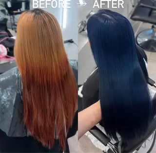 ロング ハイトーン デザインカラーのヘアスタイル
