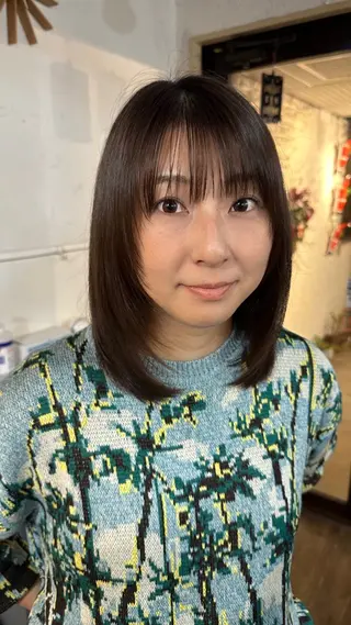 セミロング カラー 韓国レイヤー柔らかい 地毛風縮毛矯正/マツのヘアスタイル