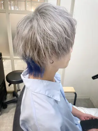 ミディアム カラー メンズ ☁️ケアブリーチ￤ ウルフ￤Shioriのヘアスタイル