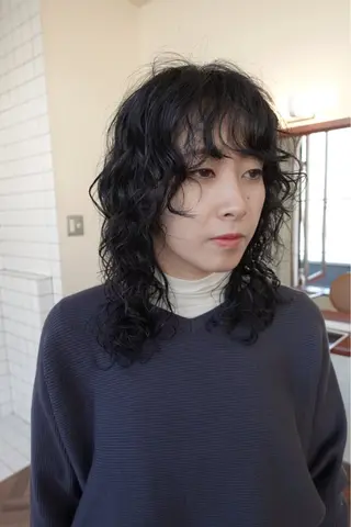 ミディアム カラー パーマ ボブパーマ/パーマ ウルフパーマのヘアスタイル