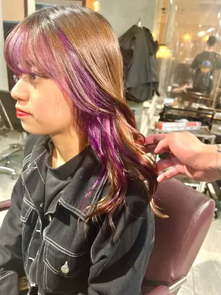 セミロング カラー ヘアアレンジ 🌈インナーカラー ‘ショウマ’🌈のヘアスタイル