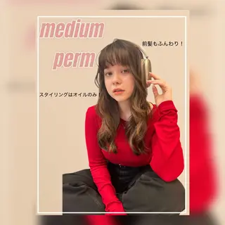 ミディアム オリーブカラー/みづ き/ボブパーマ🤍のヘアスタイル