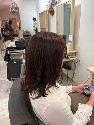 ミディアム カラー 艶カラー/縮毛矯正/ レイヤー/栄/あやかのヘアスタイル