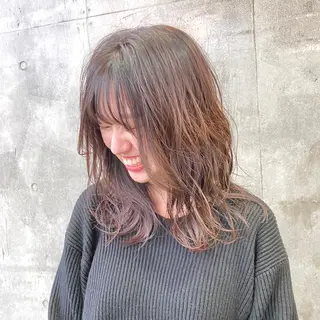 ミディアム カラー パーマ 【ダメージレス施術】 【透明感】北村 拓也のヘアスタイル