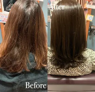 ミディアム カラー 傷ませない縮毛矯正／ 吉岡 美江のヘアスタイル