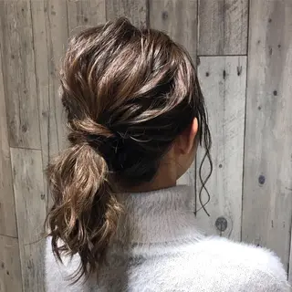 ミディアム カラー パーマ ヘアアレンジ 長嶋 晃佑のヘアスタイル