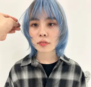 ミディアム カラー ハイトーン/ブリーチ 似合せカット/パーマのヘアスタイル