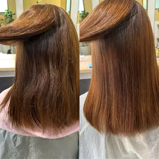 セミロング パーマ hub hair レイヤー/透明感のヘアスタイル