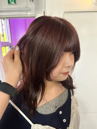 セミロング カラー maho/垢抜け カラーパーマメイクのヘアスタイル