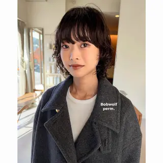 ショート パーマ ボブパーマ/艶カラー 透明感カラー/ユメノのヘアスタイル