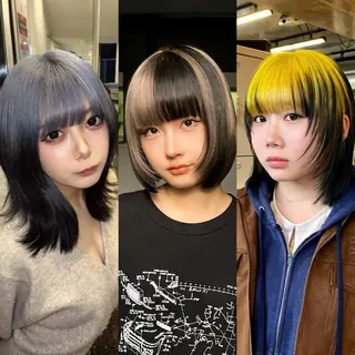 ミディアム ウルフ/レイヤー/ ブリーチカラーのヘアスタイル