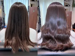 セミロング カラー 岡田まみ🍒🤍 透明感カラーのヘアスタイル