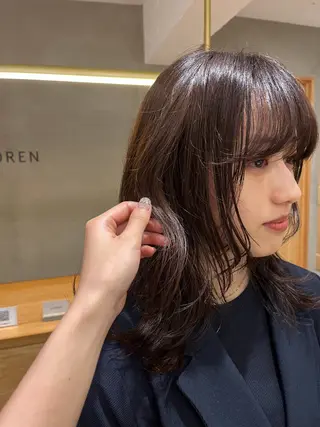 セミロング カラー パーマ レイヤーカット🐩 透明感カラー モカのヘアスタイル