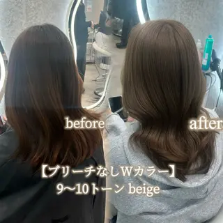 セミロング カラー ヘアアレンジ ブリーチなしW🎀 髪質改善／はのんのヘアスタイル