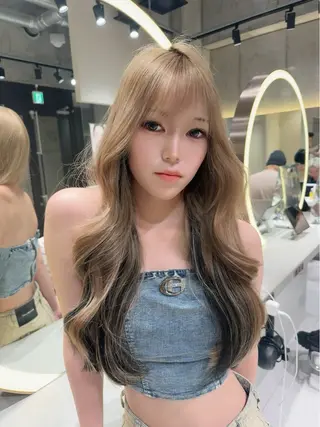 ロング カラー ヘアアレンジ ARIA💎縮毛矯正 ブリーチ💎複雑履歴のヘアスタイル