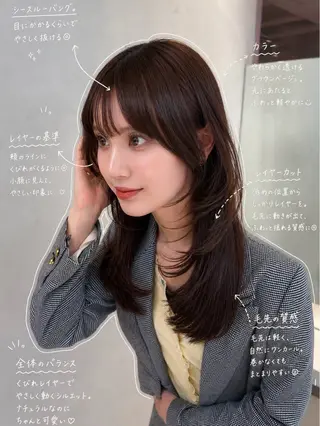 セミロング カラー 韓国レイヤー ☁️🫧森ハリス誠一のヘアスタイル