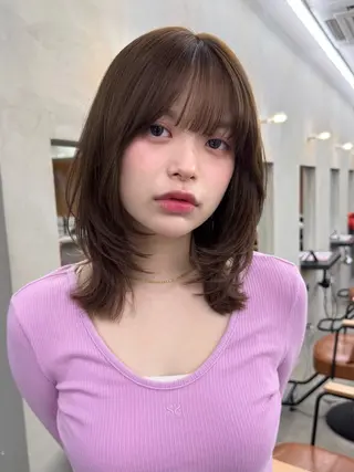 ミディアム カラー ボブ/ミディアム/ レイヤー/moyuのヘアスタイル