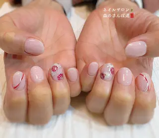 ネイル ショートネイル 森のさんぽ道のネイルデザイン