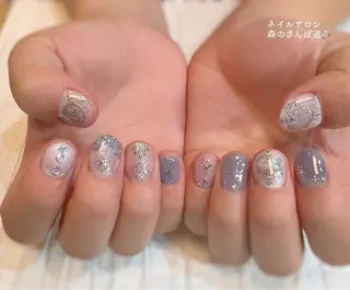 ネイル ショートネイル 森のさんぽ道のネイルデザイン