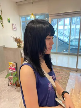 セミロング 矯正パーマ、ベージュ ボブカット🫧のヘアスタイル
