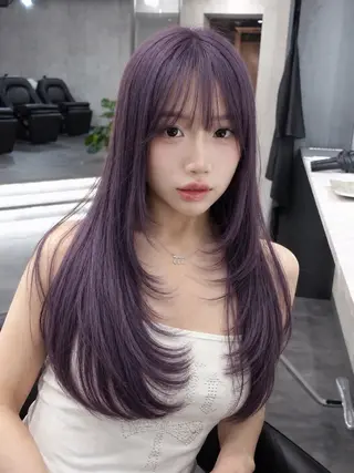 ロング カラー 🦋韓国ヘア💙 ハイトーンRUNAのヘアスタイル