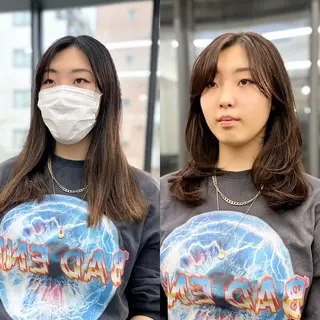 セミロング カラー パーマ ヘアアレンジ メンズ キッズ ネイル マツエク・マツパ アイブロウ レイヤーカット 🌿透け感カラーのヘアスタイル