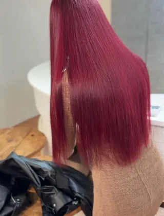 ロング ブリーチなしピンク 縮毛艶髪矯正/吉村のヘアスタイル