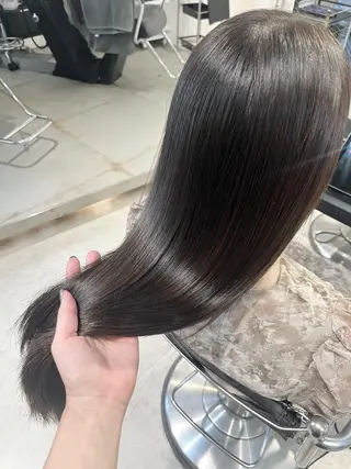 ロング カラー パーマ ヘアアレンジ 透明感/オリーブ/ グレージュ/YUKAのヘアスタイル