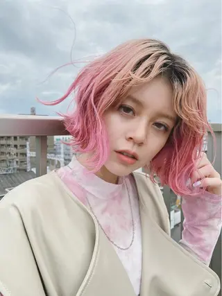 ミディアム カラー yuna/ボブカット /ハイトーンカラーのヘアスタイル