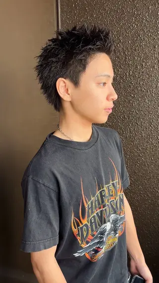 メンズ スパイキーパーマ 柏NO1 藤本葉のヘアスタイル