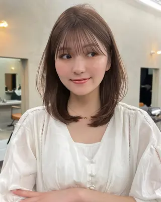 ミディアム カラー ヘアアレンジ 【柔らか透明感✨/ 似合せ前髪】大石葉月のヘアスタイル