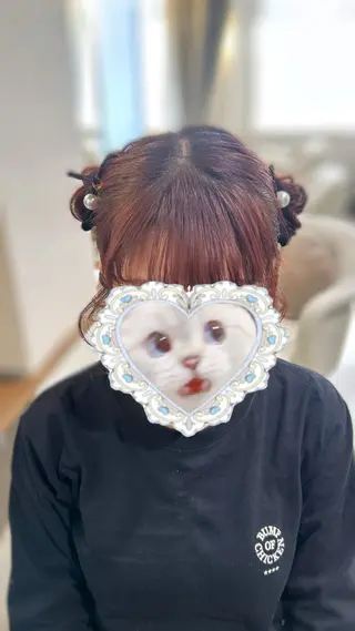 セミロング ヘアアレンジ shu ラベンダー/ピンクのヘアスタイル