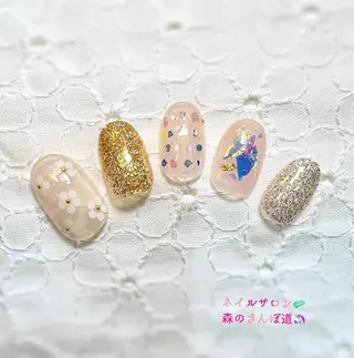 ネイル ショートネイル 森のさんぽ道のネイルデザイン