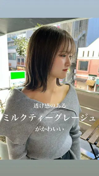 ミディアム カラー カットパーマ 🌀あさみのヘアスタイル