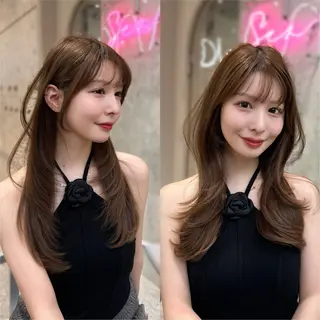 セミロング カラー 新宿/韓国風レイヤー 髪質改善/渋谷直樹のヘアスタイル