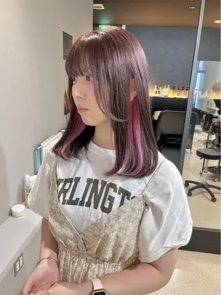 セミロング カラー KANA🎀韓国 🇰🇷ハイライトのヘアスタイル