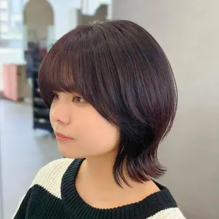 ミディアム カラー SUZUNO🤎ボブ レイヤー🫧顔周りのヘアスタイル