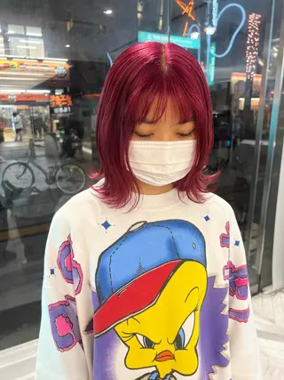 ミディアム カラー パーマ ヘアアレンジ メンズ キッズ ネイル mana 暖色カラーカットのヘアスタイル