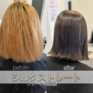 ミディアム ブリーチ毛に縮毛矯正 ✨カラー✨山田 正幸のヘアスタイル