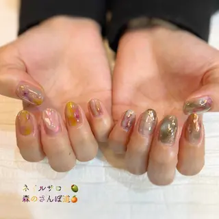 ネイル ショートネイル 森のさんぽ道のネイルデザイン