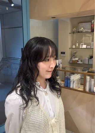 ミディアム パーマ 山口 陸のヘアスタイル