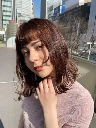 ミディアム カラー パーマ ヘアアレンジ メンズ キッズ ネイル マツエク・マツパ アイブロウ tatsumi/ボブ ウルフ/レイヤーのヘアスタイル