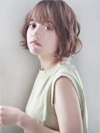 ミディアム 縮毛矯正×髪質改善 カラー×クロスパーマのヘアスタイル